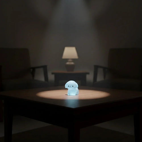 Miniature Glow Puppy Assorted (1pc) glowing in blue on a table
